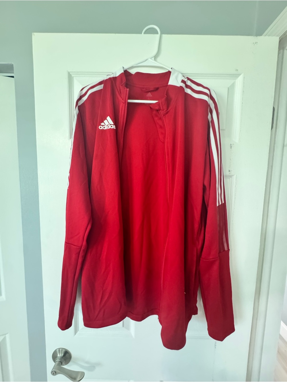 adidas Red Men’s Soccer Training Jacket with White Stripes